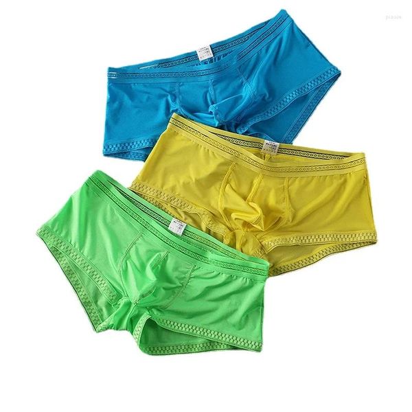 Mutande da uomo U Convex Pouch Slip Youth Ice Silk Boxer Shorts Biancheria intima sexy Semitrasparente Gay Tronco Fondo Mutandine