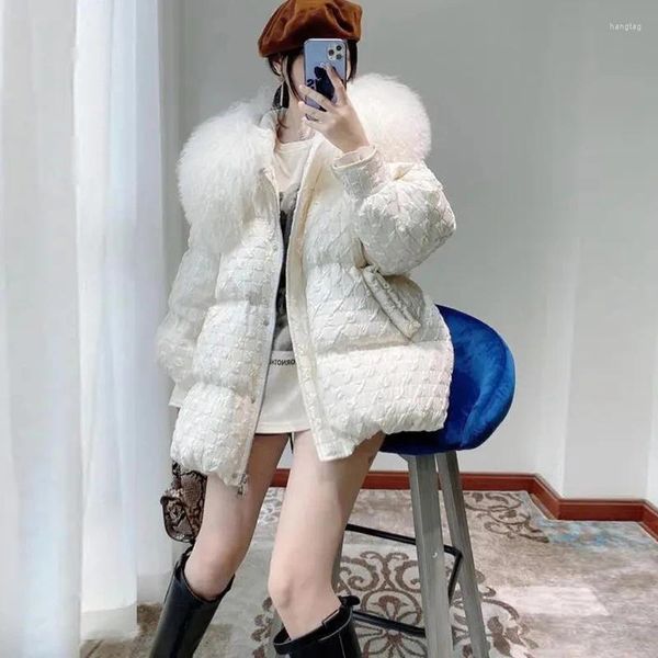 Frauen Trenchcoats Koreanische Lose Thicke Warme Daunen Baumwolle 2023 Winter Weibliche Kleidung Mode Pelz Kragen Splicing Zipper Lange Dame jacke