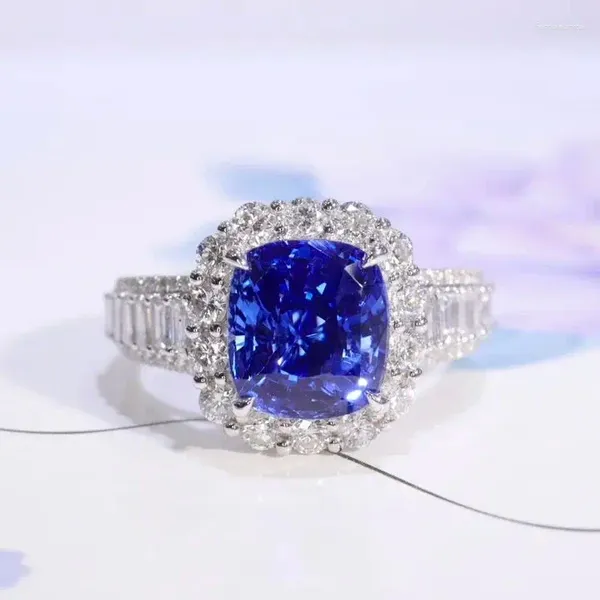 Küme Yüzükleri SFL2023 Safir Yüzüğü Gerçek Saf 18K Doğal Kraliyet Mavi Taşları 3.11ct Elmas Taşları Kadın