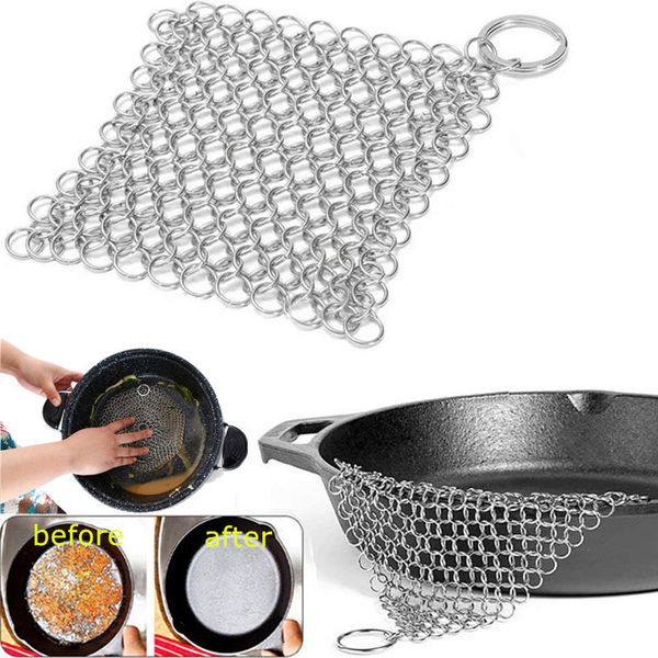 Esponjas de esponjas limpadoras de ferro aço inoxidável Cleaner de ferro fundido 316l Chainmail Raspador de arame de arame Limpeza de vaso de cozinha Acessórios para casa 230421