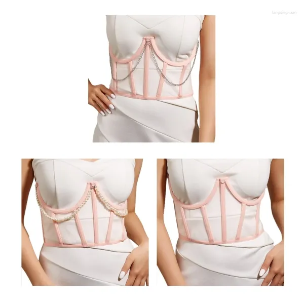 Cinture penzolano perle / catena corsetto in pizzo vita per donna cintura elastica aderente alta dimagrante modellante per il corpo