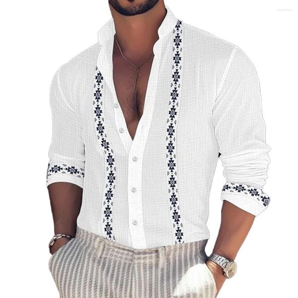 Camisas casuais masculinas para homens camisa poliéster regular blusa botão para baixo colarinho ajuste quatro estações manga longa acessível