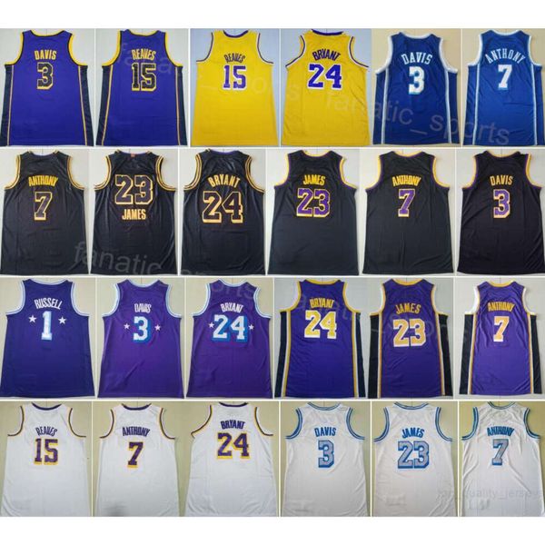 Equipo de baloncesto Austin Reaves Jerseys 15 Man LeBron James 23 DAngelo Russell 1 City Ganado Negro Púrpura Amarillo Blanco Azul Declaración Icono Camisa Excelente calidad