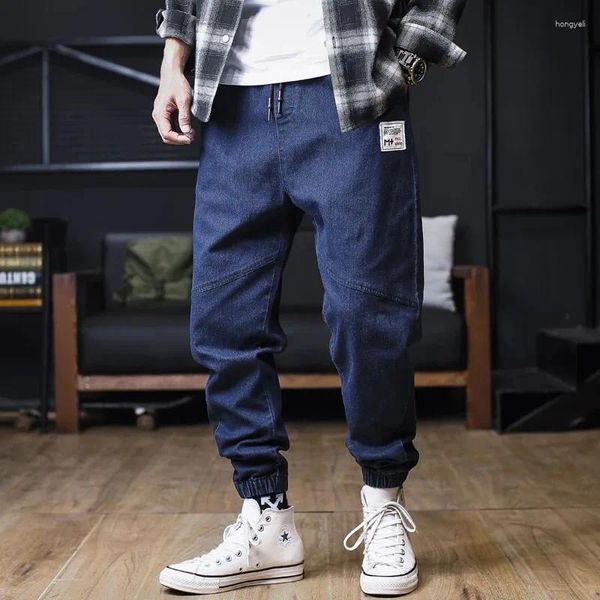 Calças de brim masculinas moda outono oversize para homens soltos corredores streetwear harem calças de carga tornozelo-comprimento denim calças 02a010