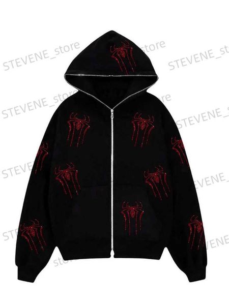 Herren Hoodies Sweatshirts GROSSE FÖRDERUNG Y2k Herbst/Winter Herren Spinne Strass Gedruckt Mode Strickjacke Mantel Europäischen und Amerikanischen Lose Zipper Pullover T231121