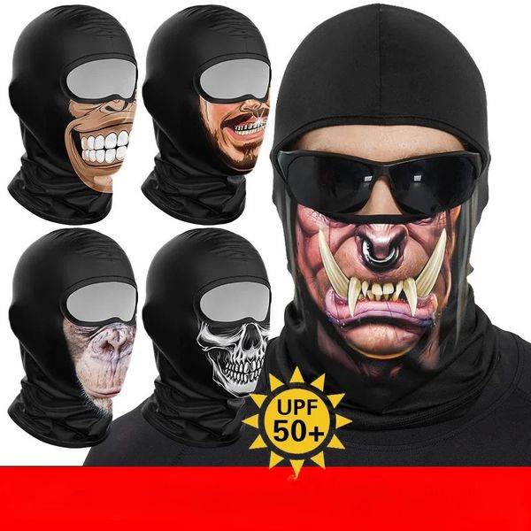 Cappellini da ciclismo Maschere Teschio all'aperto Protezione solare di Halloween Copricapo in seta di ghiaccio Orangutan Bocca Locomotiva Maschera da equitazione bandana 231120