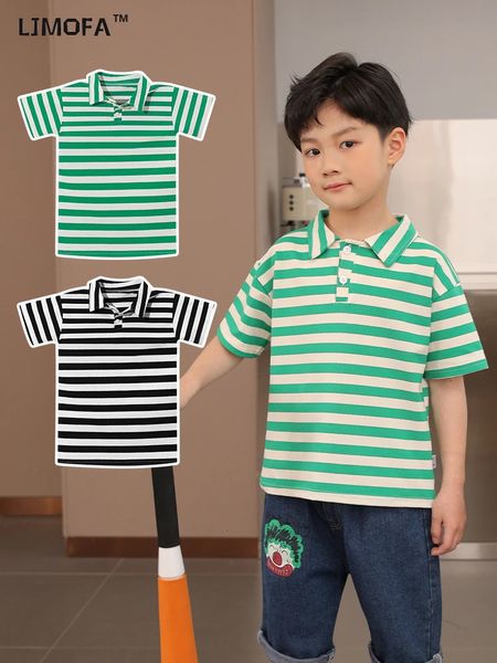 Polo LJMOFA Ragazzi Casual Manica corta Polo Abbigliamento per bambini Strisce Colletto rovesciato T-shirt sportiva per bambino in cotone estivo D436 231121