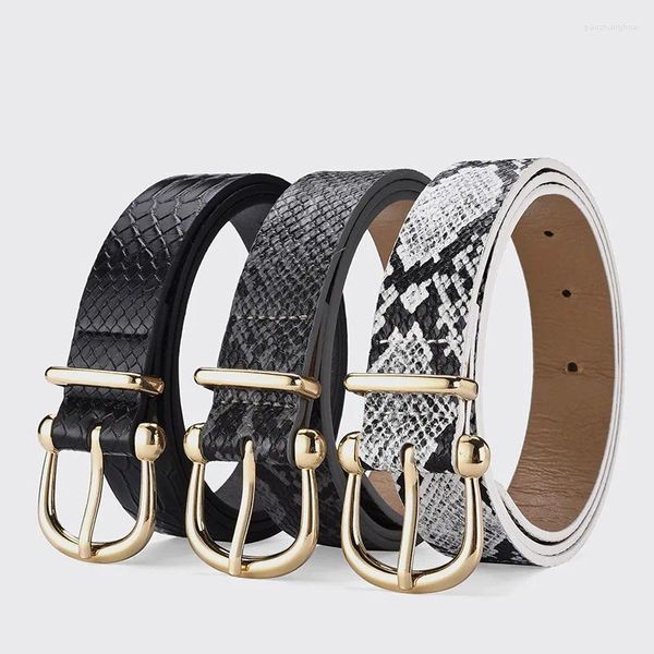 Cintos Retro Trendy Snake Belt para Mulheres Estilo Étnico PU Decorativo Fivela de Ouro Textura Jeans Cintura