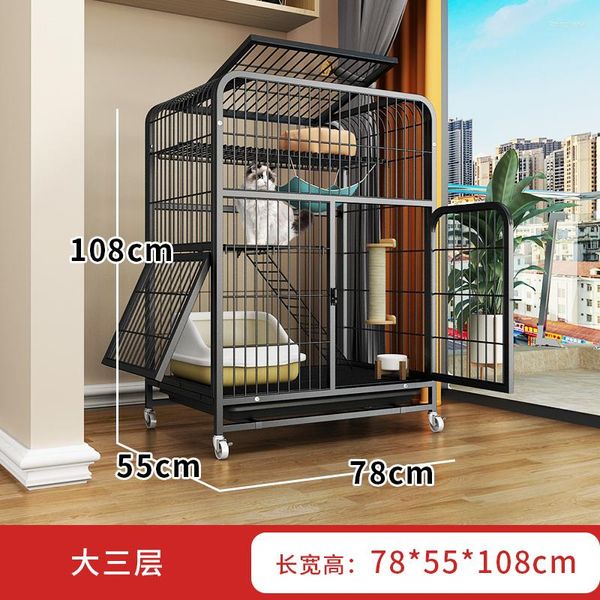 Cat Carriers Commercial Cage Home Villa Indoor Large Space Zwei Etagen Drei und vier Toilette integriert