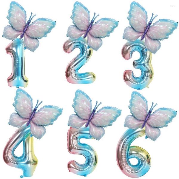 Party Dekoration 40 Zoll Schmetterling Folienballons Geburtstagsballon 32 Zoll Zahlenset Babyparty Dekor Hochzeit Globos Supplies