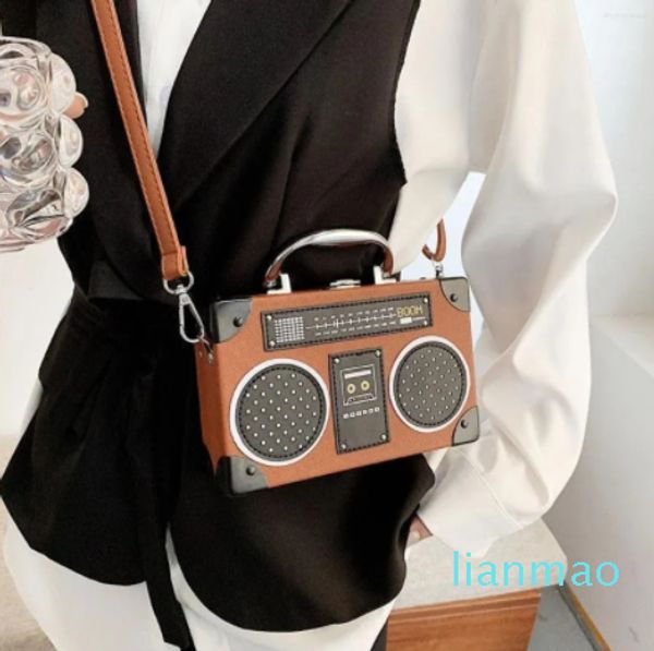 Bolsas de noite personalidade saco de mulher retro gravador de rádio forma senhoras bolsa fofa ombro messenger rock crossbody rock crossbody