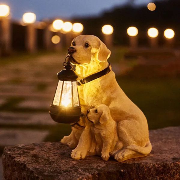 Decorazioni da giardino Luce decorativa da giardino solare Cani realistici Illuminazione da esterno Statua di cane in resina Luce notturna a led per la decorazione del giardino del cortile 231120