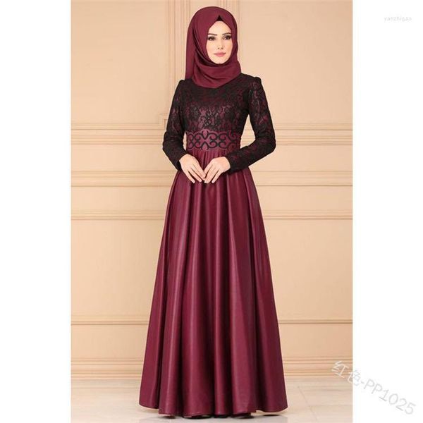 Sıradan Elbiseler Müslüman Dantel Elbise Kadınlar Abaya Dubai Türkiye Arap İslami İnce Uzun Kollu Kaftan Başörtüsü Suudi Ulusal Stil