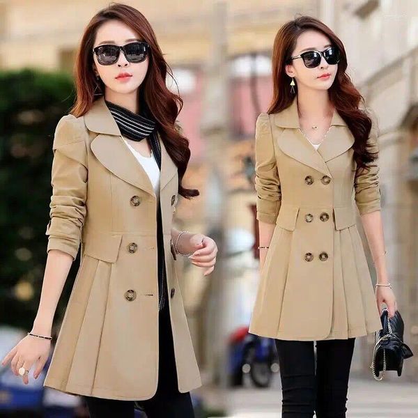 Casacos de Trench das Mulheres Primavera Outono Mulheres Khaki Casaco Mid-Long Slim Double Breasted Casual Coreano Feminino Windbreaker Overcoat