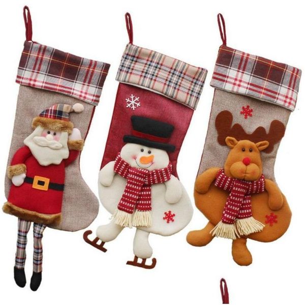 Decorazioni natalizie Moda Babbo Natale Calzini regalo in tessuto Alce Borsa regali adorabili di Natale per bambini Decorazione dell'albero del camino Drop Deliv Dhvu8