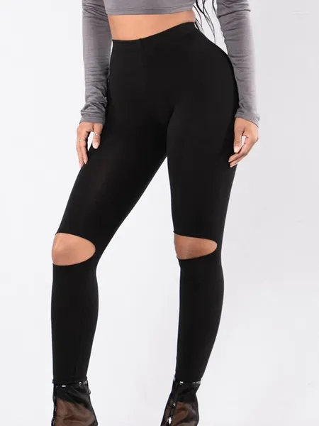 Kadın Tayt Deliği Yırtık Katı Siyah Yoga Pantolon Yüksek Bel Spor Spor Salonu Çalışma Egzersiz Fitness Taytlar Aktif Giyim Leggins