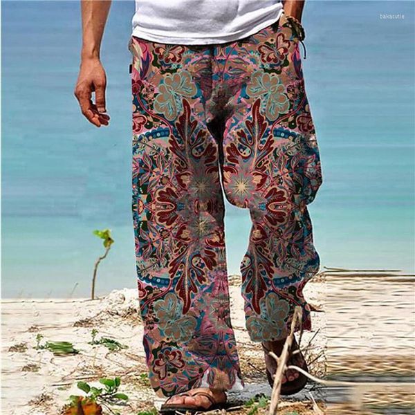 Herrenhosen Herren Baggy Casual Blumendruck Weites Bein Hose Sommer High Street Beach Hawaiian Comfort Soft Loose Man Hose