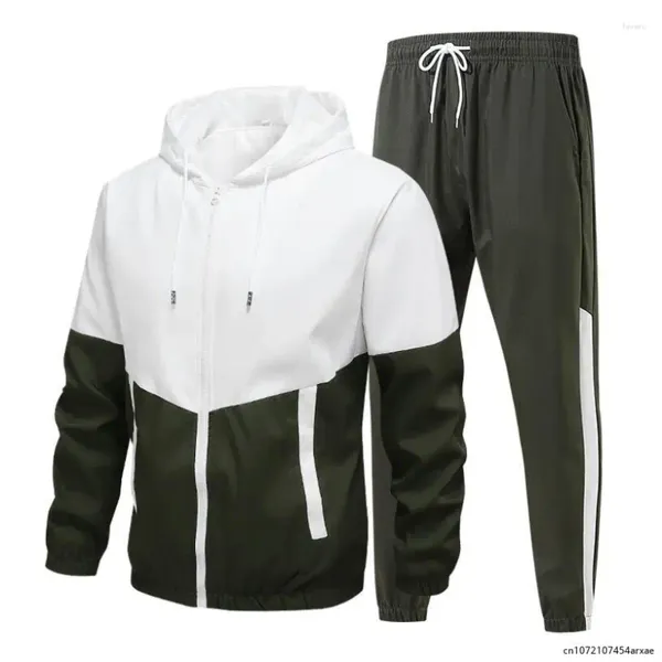 Tracksuits masculinos 2023 homens cardigan jaquetas calças sportwear conjuntos retalhos esporte terno casual treino masculino casal suor ternos 3 cores