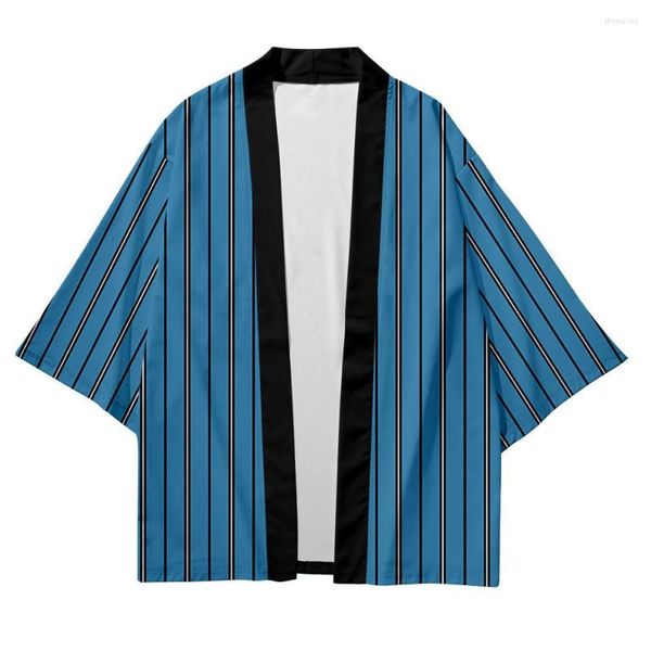 Roupas étnicas amarelas azuis listras laranja praia japonês estilo quimono streetwear homens homens cardigan haori yukata tops roupas robe plus size size