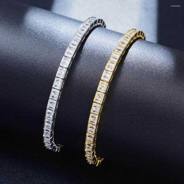 Strand charme estilo zircônia cúbica banhado a ouro branco corrente pulseiras de tênis para homens