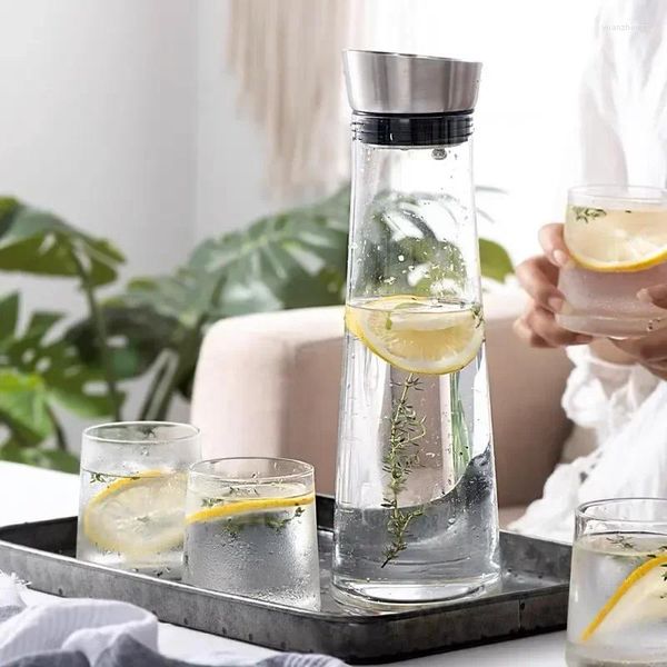 Garrafas de água com tampa inoxidável garrafa de vidro fervendo a frio com jarro de suco alto jarro de aço borosilicato