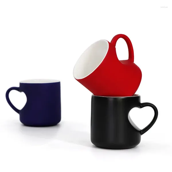 Tassen DIY PO Print Keramiktasse Farbwechsel Sublimation Blank Love Heart Einzigartige Kaffee Teetasse