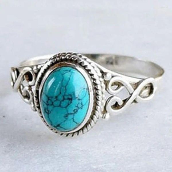 Обручальные кольца оптом, ретро античное кольцо из натурального камня, модные украшения, зеленый бирюзовый палец для женщин, подарок на годовщину