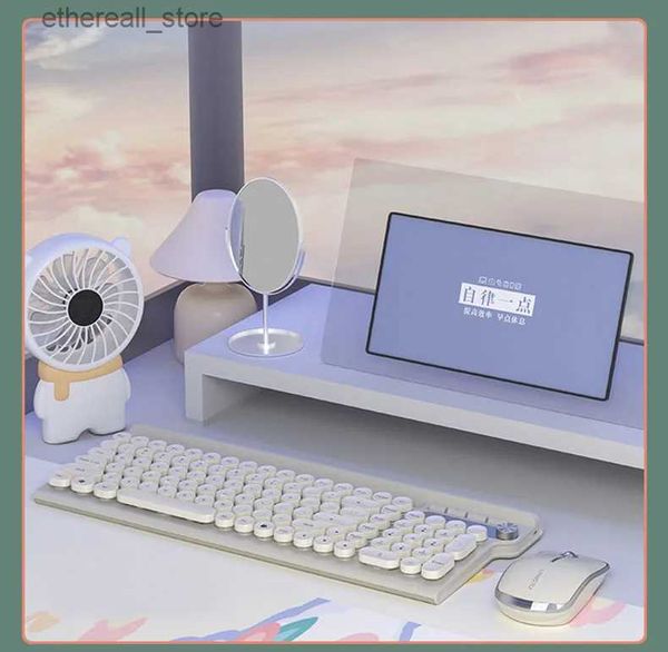 Клавиатуры Портативная 2,4G беспроводная ретро-клавиатура с мышью Игровая клавиатура в стиле панк с круглой клавишной крышкой Мультимедийная кнопка Набор клавиатуры и мыши Q231121