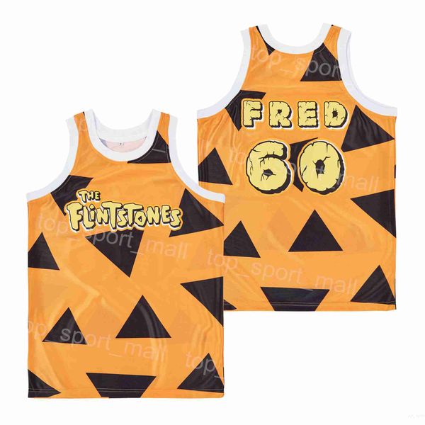 Movie The Flintstones 60 Fred Basketball Jerseys 90s HipHop High School Squadra traspirante Giallo Retro HipHop Per gli appassionati di sport Camicia estiva da college in puro cotone Uniforme