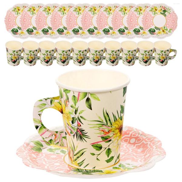 Наборы столовых приборов, бумажная посуда для печати, чайная вечеринка, новинка, тарелки с цветочными чашками, декор для дня рождения и свадьбы