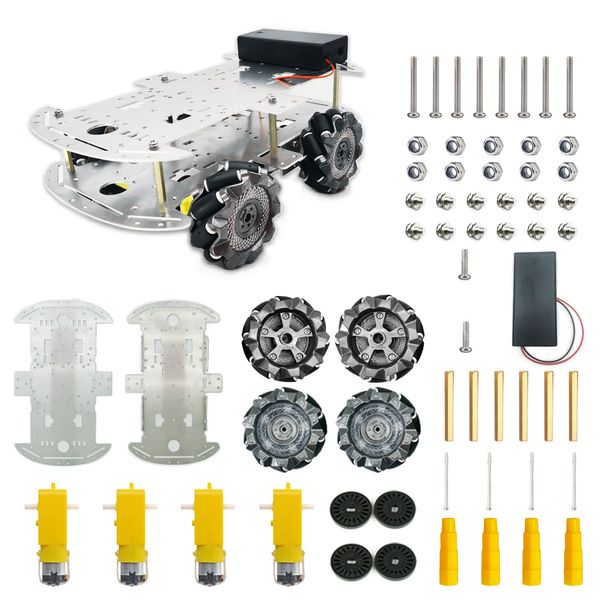Kit per auto con ruota Mecanum fai-da-te con telaio in metallo TT Motor Smart Robot 4WD Progetto educativo per auto omnidirezionale con codificatore di velocità per Arduino/Microbit/Raspberry Pi