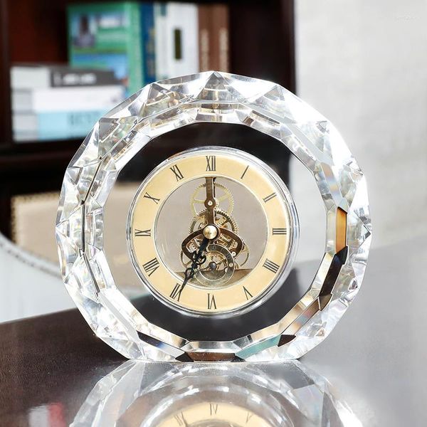 Masa Saatleri Modern Yuvarlak Kraveri Kristal Sessiz Saat Altın Gümüş Kuvars Ev Ofis Masası Dekorasyon Lüks Hediyeler