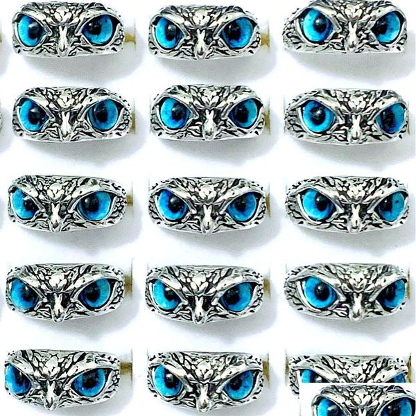 Cluster Rings Bk Lotti 30 Pz Blue Eye Owl Vintage Retro Punk Gothic Rock Donna Uomo Cool Biker Regali per feste Gioielli Drop Deliver Dhgarden Dhxoc