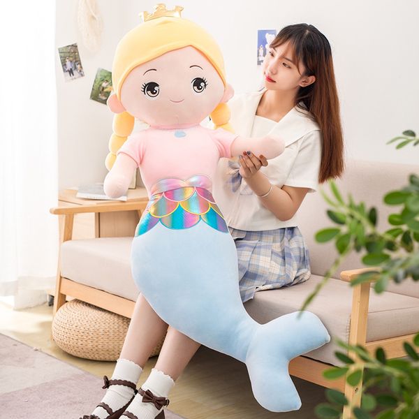 Kawaii Mermaid Princess Peluche Ragazza che dorme Bambola morbida Bambole a grandezza naturale per la ragazza Regalo Decorazione della stanza 47 pollici 120 cm DY10171