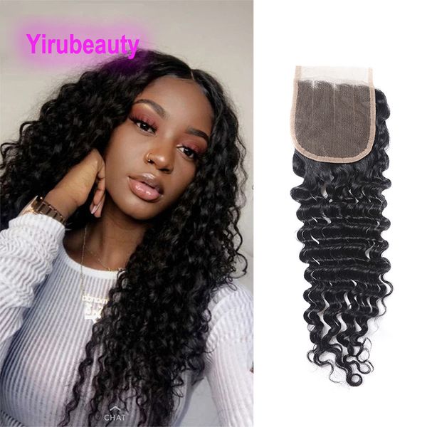 Cabelo humano brasileiro virgem malaio, fechamento de renda 4x4 com cabelo de bebê, onda profunda, produtos de cabelo indiano, cor natural, 10-26 polegadas, parte livre