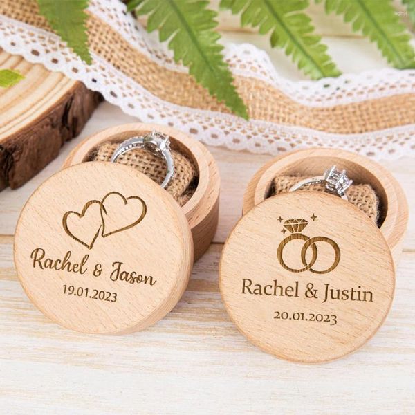 Fontes de festa caixa rústica personalizada de anel de casamento, travesseiro de lembrança, suporte de madeira, nome personalizado, data, dia dos namorados, caixas de joias de noivado