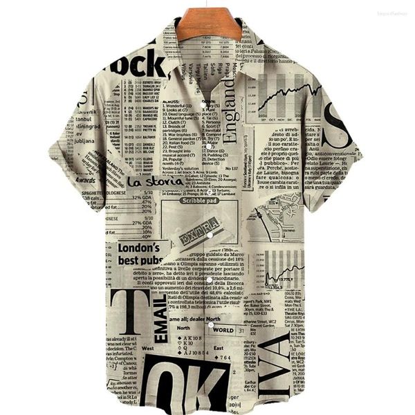 Camicie casual da uomo Camicia estiva da spiaggia hawaiana Stampata in 3D Vintage S Papers Uomo Donna Moda Oversize Vocation Short Sleevemen's