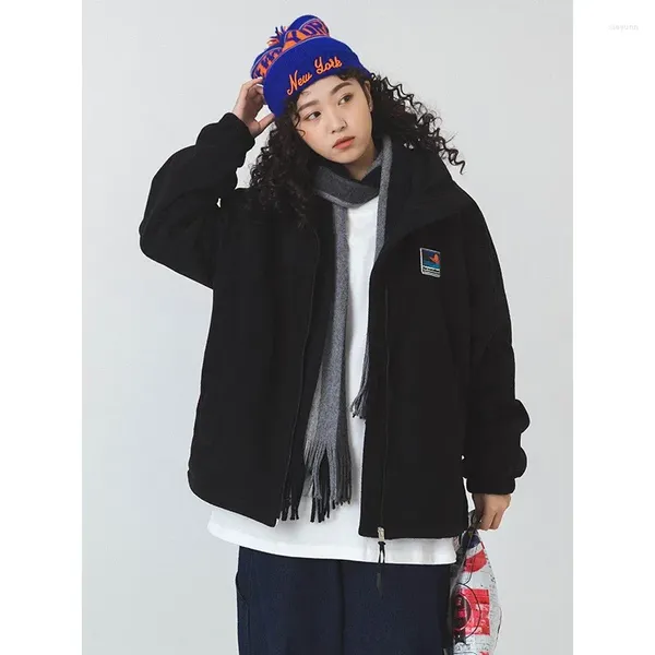 Jaquetas masculinas outono inverno jaqueta homens cordeiro velo fofo moletom zíper cor sólida gola casaco hip hop retro casal streetwear