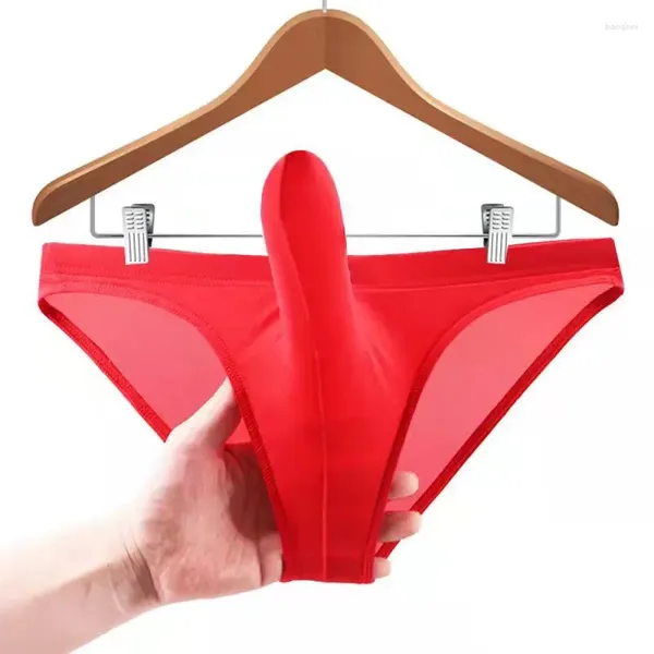 Cuecas masculinas de seda gelo sexy elefante nariz calcinha breve lingerie suave masculino u bolsa pênis bainha roupa interior meninos troncos de cintura baixa