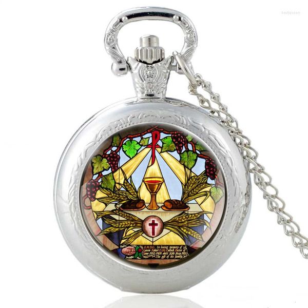 Карманные часы Святой христианский сангреал дизайн серебряные винтажные кварцевые часы подвесные часы мужчины женское стекло куполо