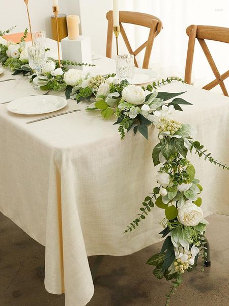 Dekorative Blumen PARTY JOY 3M Luxus-Kunstseiden-Rosengirlande Gefälschte Eukalyptusranken-Hängepflanzen für die Hochzeit im Hausgarten