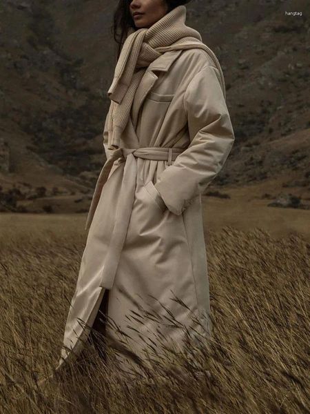 Trench da donna RDMQ 23 Colletto rovesciato con cintura Parka lungo Cappotto invernale imbottito in cotone oversize Giacca a vento trapuntata Giacca calda con