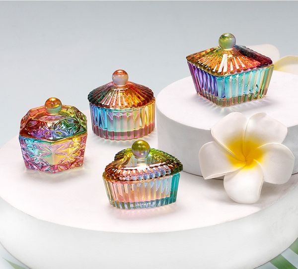 15 estilos de embalagem jar prato de arte unhas com tampa de acrílico pó líquido em pó de vidro de vidro Crystal copos louça