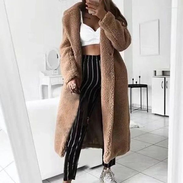 Frauen Pelz Herbst Winter Frauen Casual Lose Feste Lange Teddy Mantel Weibliche Vintage Dicke Faux Jacken Plüsch Mäntel