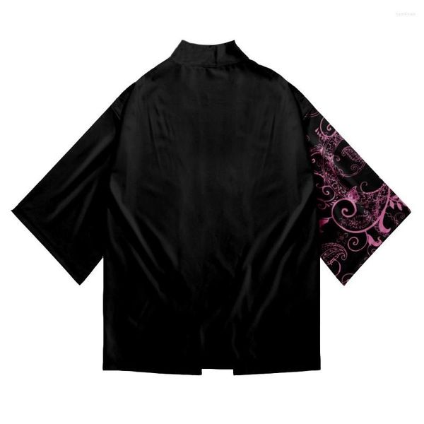 Cardigan de flor de moda étnica Moda Black Cardigan Kimono Harajuku Homens Homens Yukata Feminina Japonesa Cosplay Tradicional Haori