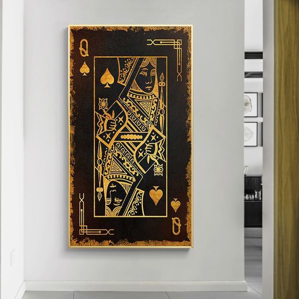 Golden of Ace Card Poker Poster Queen и King Playing Cards Canvas Art Print Picture