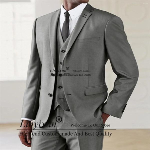 Herrenanzüge Grau Männer Slim Fit Hochzeit Bräutigam Smoking 3 Stück Jacke Hose Weste Set Modischer Trauzeuge Blazer Mann Prom Kostüm Homme