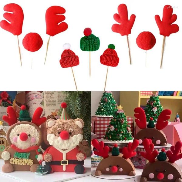 Kek Araçları 1Set Noel Topper Ren Geyiği Antlers Xmas Dekor Yıllık Parti Tatlı Dekorasyonları Noel Navidad