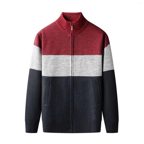 Suéter masculino cardigan suéter s vantage full zip up gola jaqueta de malha com bolsos slim fit casual casaco com zíper 2023