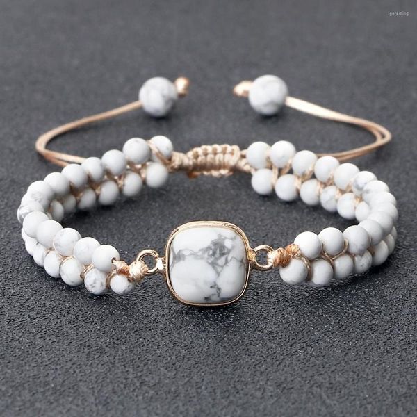 Strand 4mm Natural Stone Beads White Howlite Bracciali Donna Uomo Yoga Energy Bracciale Ciondolo Bangle Coppia Distanza Meditazione Jewerly